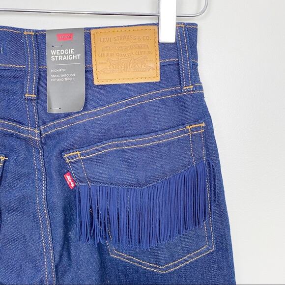 Levi's Wedgie Straight Jeans 26 New NWT Fringe Dark Denim Western High Rise - Picture 3 of 6